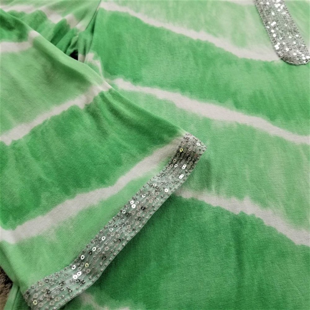 INC International Concepts Top Tunic Green & White Tie Dye Sequins Size 0X - Picture 8 of 12